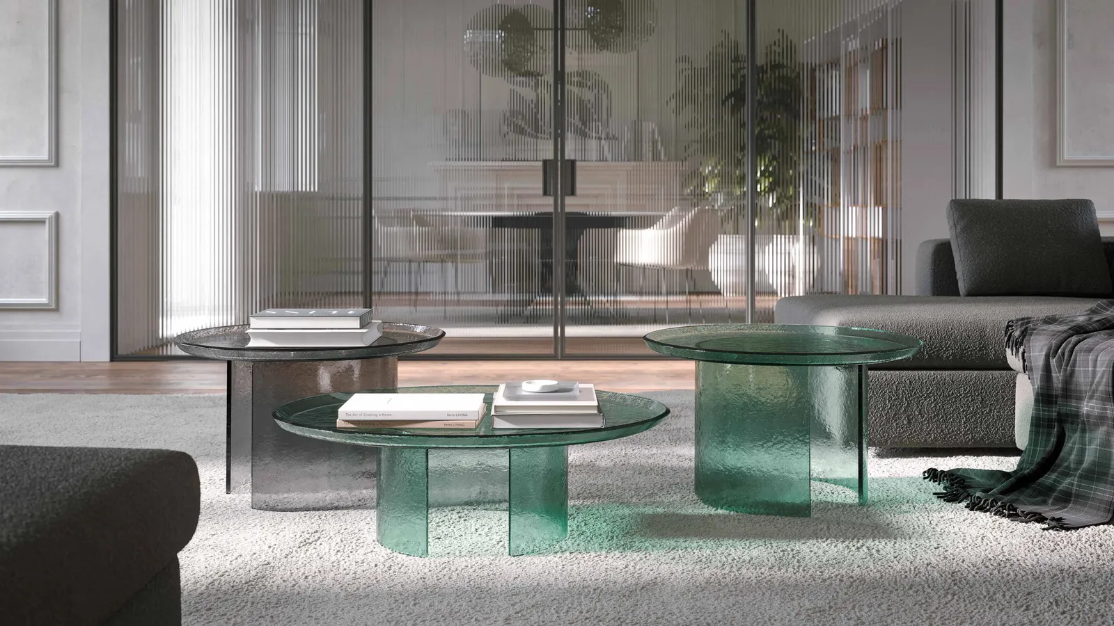 Tavolino Atollo in vetro martellato di Tonin Casa