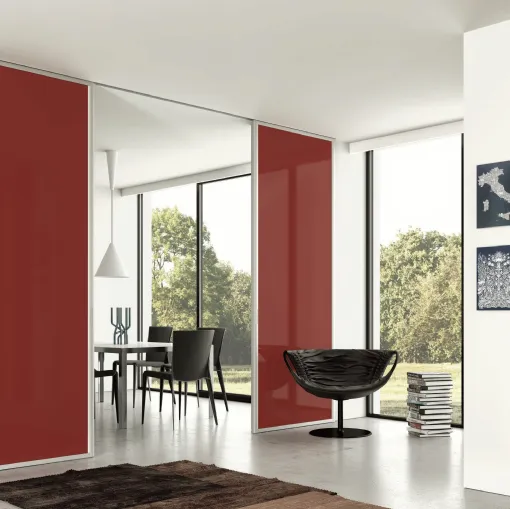 Porta scorrevole per interni Aria Oval 34 in vetro retrolaccato e alluminio di Zemma