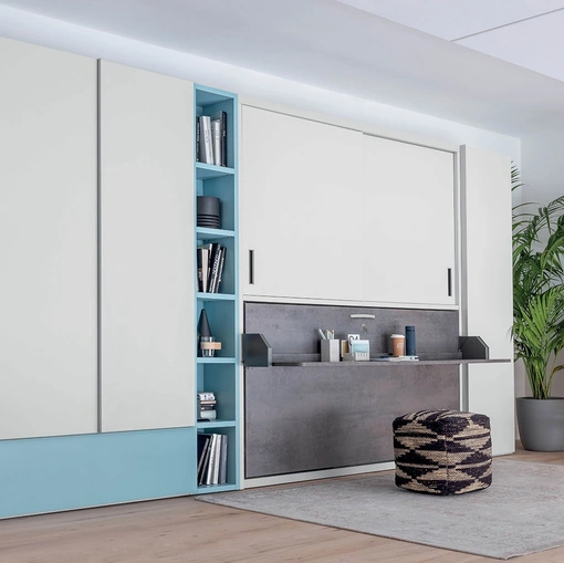 Letto singolo a scomparsa chiuso con scrivania integrata in laccato opaco Hiro Armadio di Clever