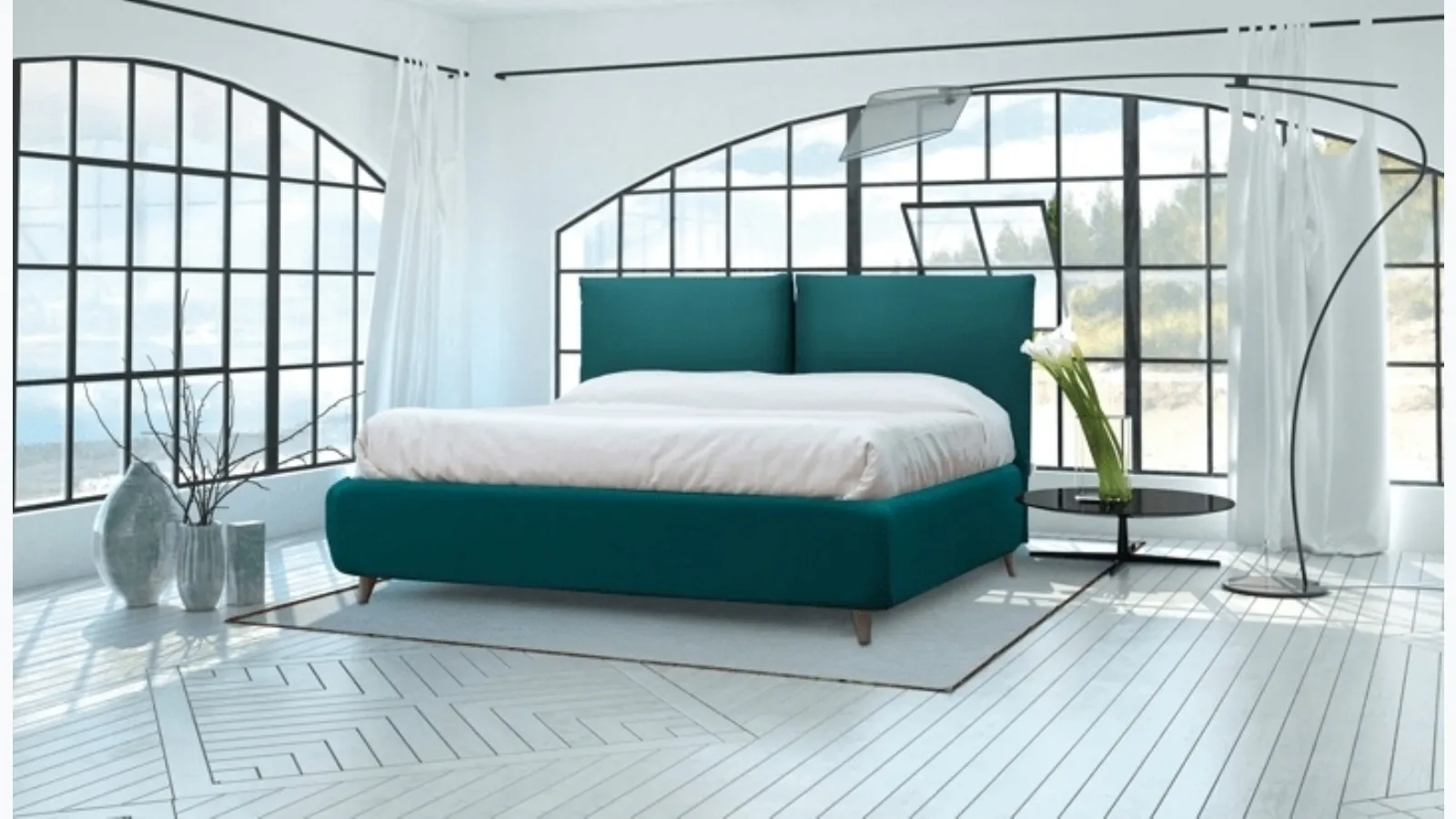 Letto in tessuto imbottito con testiera Cortona di Florentiabed