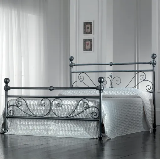 Letto in ferro battuto finitura Nero Argento con testiera Nonna di Florentiabed