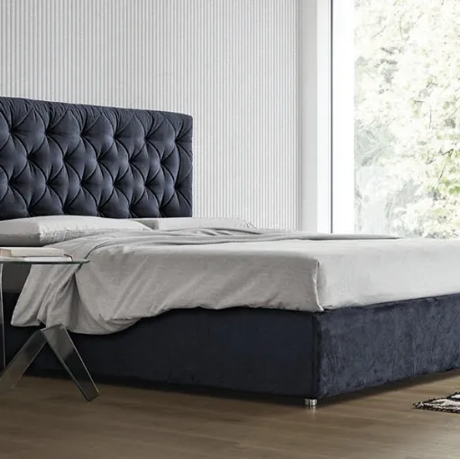 Letto in tessuto con testiera trapuntata e box contenitore Morfeo di Rigosalotti