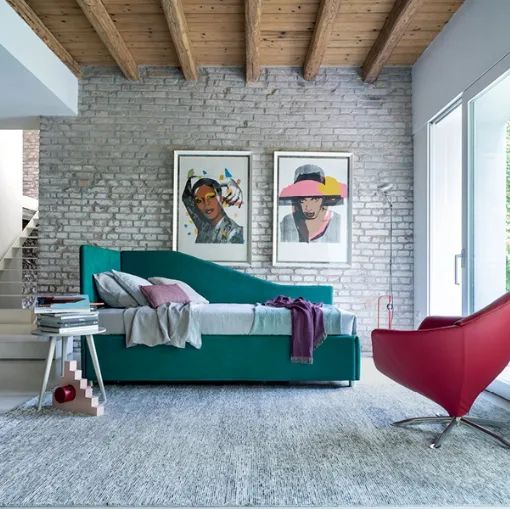 Letto singolo in tessuto con secondo letto estraibile Peter di Rigosalotti