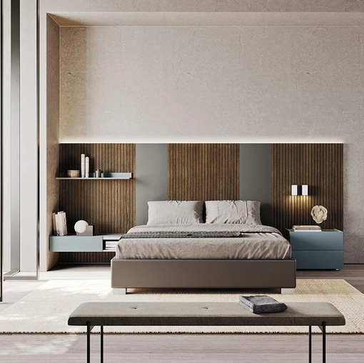 Letto matrimoniale con testiera Sistema Sipario di Mobilgam