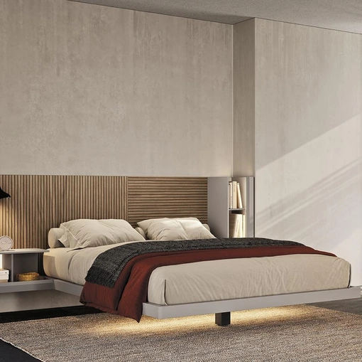 Letto matrimoniale Sistema Sipario N02 in legno e laccato di Mobilgam