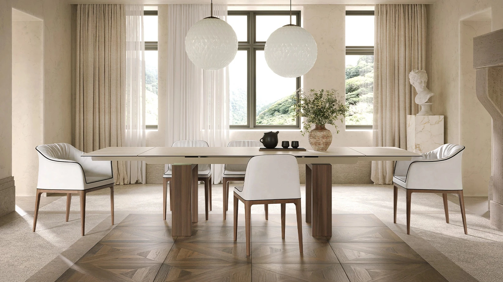 Tavolo Brooklyn in gres Travertino di Tonin Casa