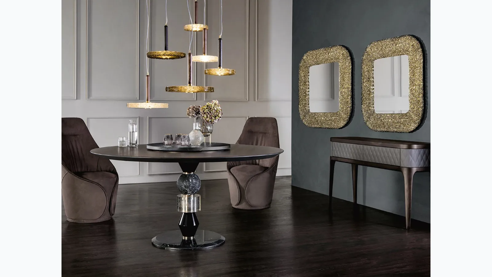Tavolo rotondo con top in legno Pandora di Tonin Casa