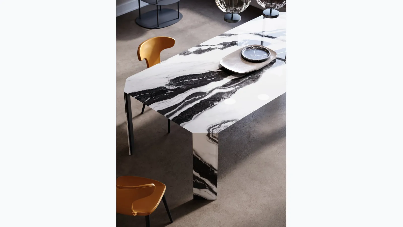 Tavolo Panta Rei in vetro stampato decorato con serigrafia di Tonin Casa