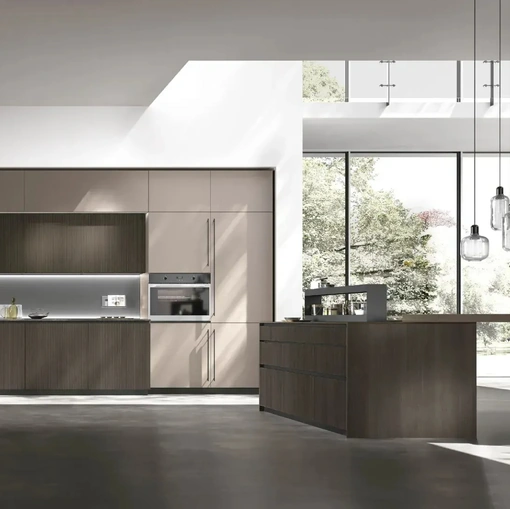 Cucina Moderna con penisola Metropolis 03 in Rovere e Pet di Stosa